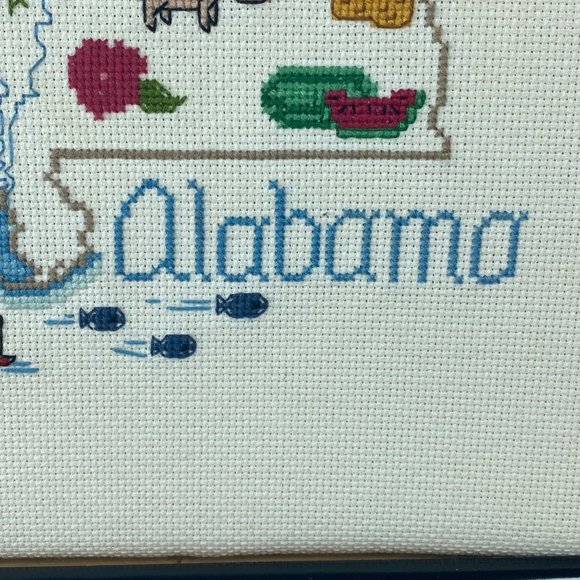 Wall Decor Alabama State Map Cross Stitch Framed Embroidery